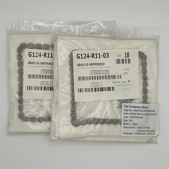 NEW The Company Store Winter Wood Cocktail Napkin 6" x 6" 100% Cotton Set of 8 - Picture 3 of 6